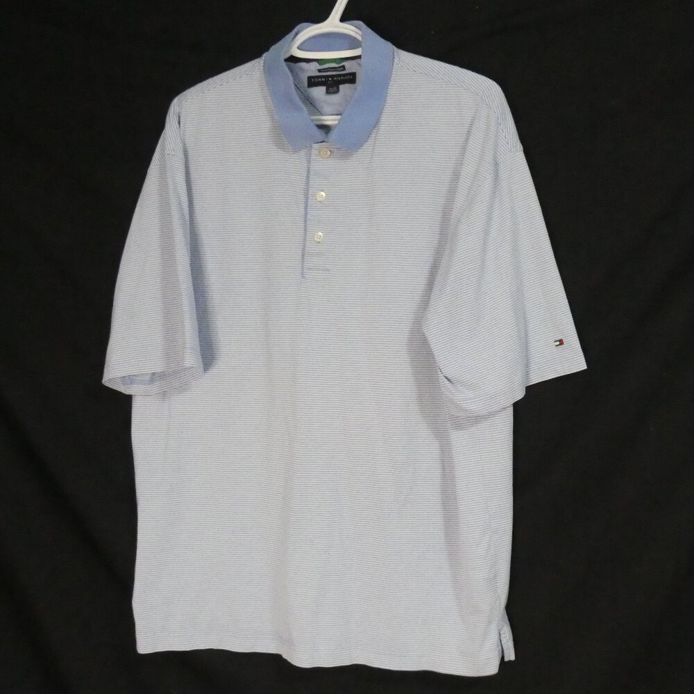 TOMMY HILFIGER - Golf | xl - extra large | Light Blue and White Stripe Polo Top